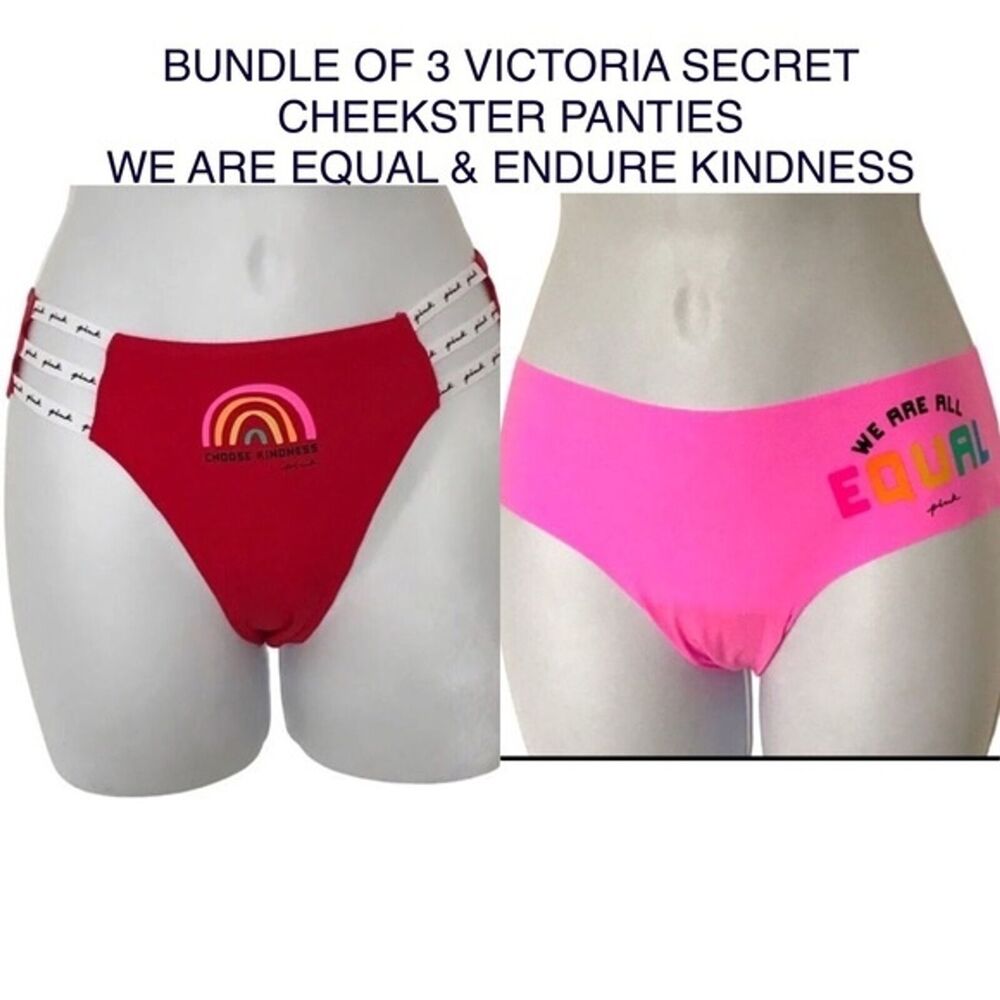 Victoria's Secret Pink & Red 3 Pack Stretch No Show Low Rise Bikini Panties Sz M